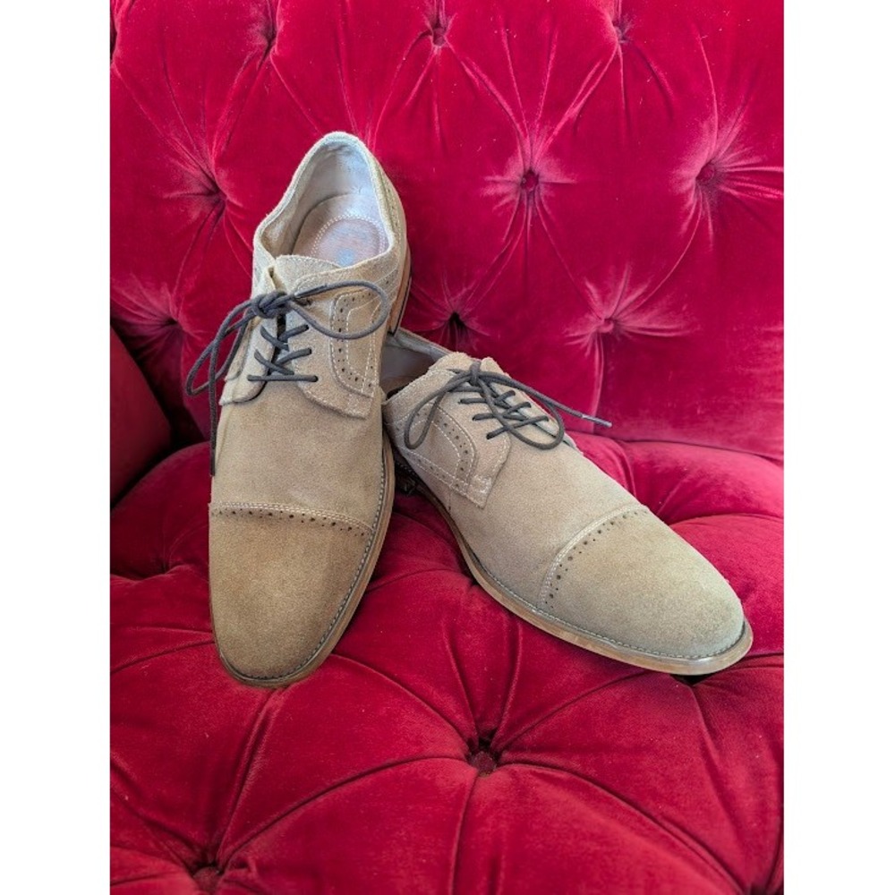 Stacy Adams Mens Suede Cap Toe Oxford Shoes Tan Sand 25093-269 Size 11.5M